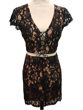 TOBI Black Lace 2 Piece Set Size S Crop Top Mini Skirt Lace-Up Sexy Party Dress